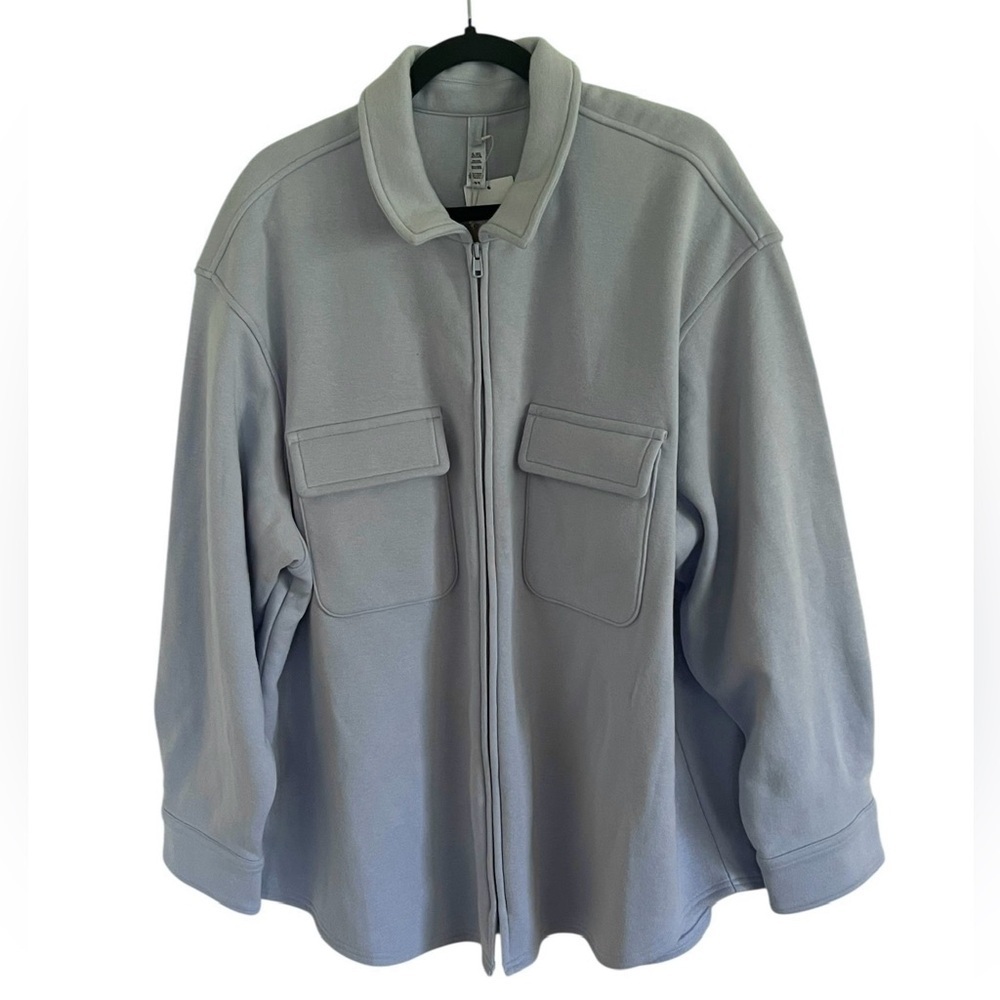 SKims Light Blue Cotton Fleece Zip Up Shirt Jacket in Periwinkle NWT Large - Picture 2 of 8